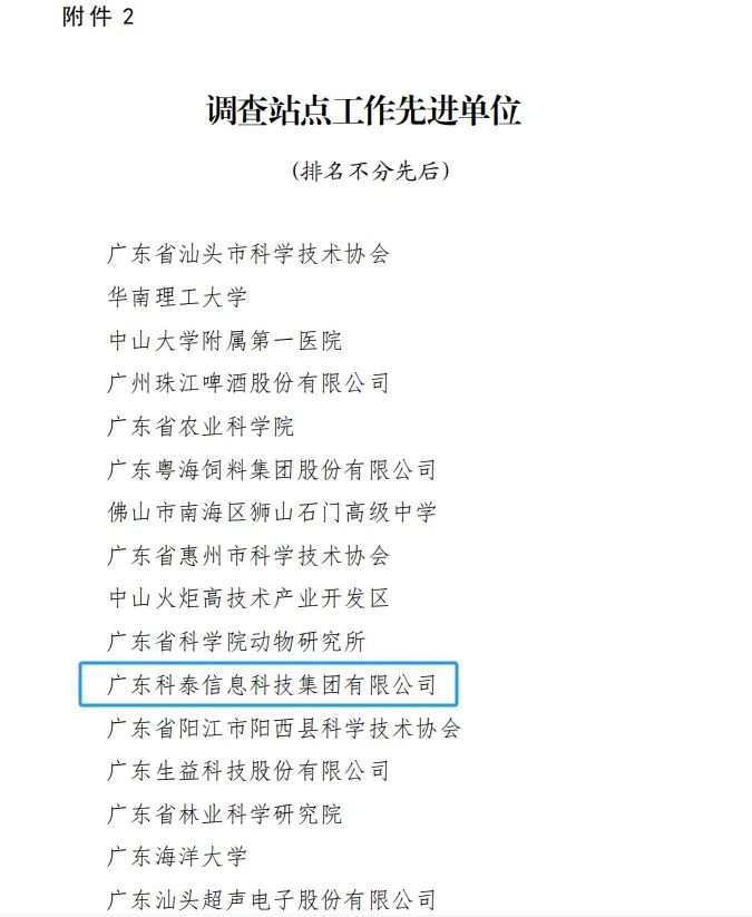 科泰集團(tuán)榮獲“2023年度廣東省科技工作者狀況調(diào)查站點(diǎn)先進(jìn)單位和先進(jìn)個(gè)人”