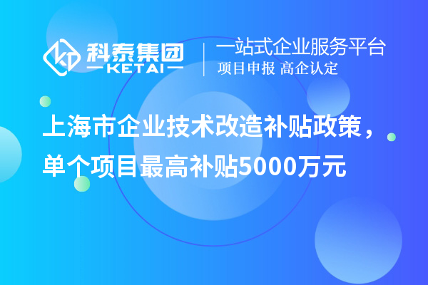 上海市企業(yè)技術(shù)改造補貼政策，單個(gè)項目最高補貼5000萬(wàn)元