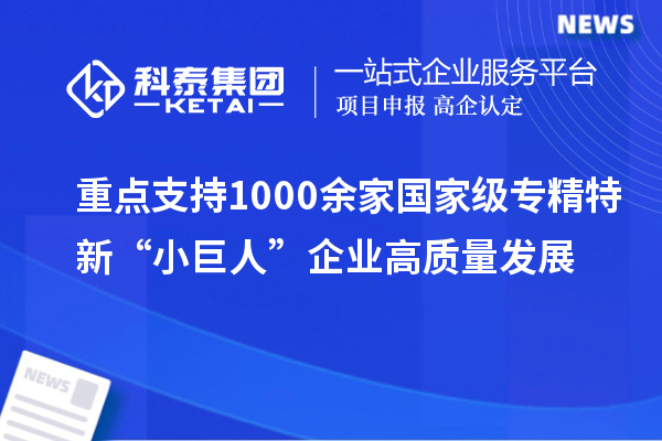 重點支持1000余家國家級專精特新“小巨人”企業(yè)高質(zhì)量發(fā)展