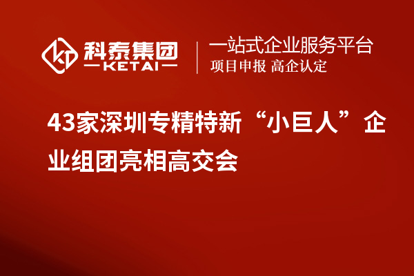 43家深圳專(zhuān)精特新“小巨人”企業(yè)組團(tuán)亮相高交會(huì)