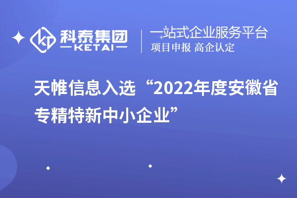 天帷信息入選“2022年度安徽省專(zhuān)精特新中小企業(yè)”