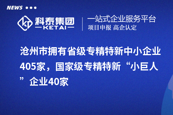 滄州市擁有省級專精特新中小企業(yè)405家，國家級專精特新“小巨人”企業(yè)40家