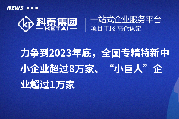 力爭(zhēng)到2023年底，全國(guó)專精特新中小企業(yè)超過(guò)8萬(wàn)家、“小巨人”企業(yè)超過(guò)1萬(wàn)家