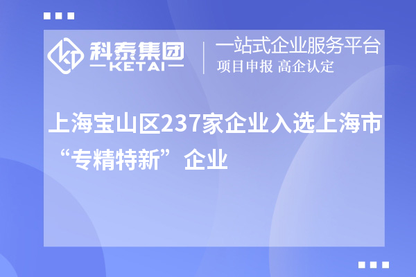 上海寶山區237家企業(yè)入選上海市“專(zhuān)精特新”企業(yè)