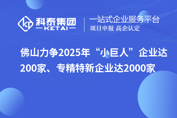 佛山力爭(zhēng)2025年“小巨人”企業(yè)達(dá)200家、專精特新企業(yè)達(dá)2000家