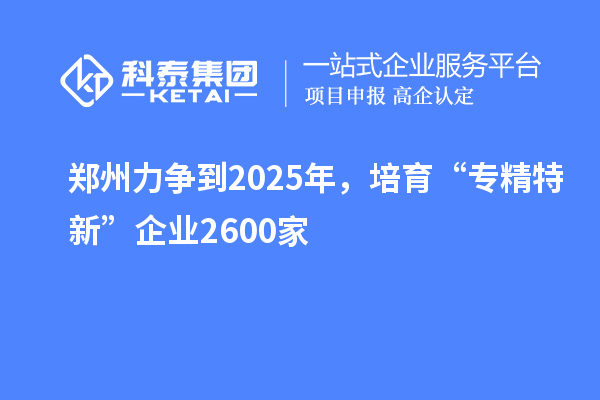 鄭州力爭到2025年，培育“專精特新”企業(yè)2600家