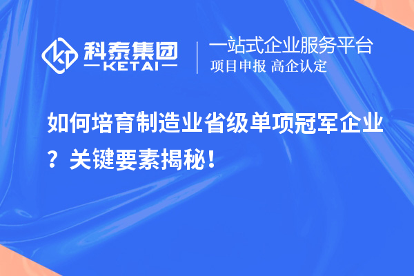 如何培育制造業(yè)省級單項冠軍企業(yè)？關鍵要素揭秘！