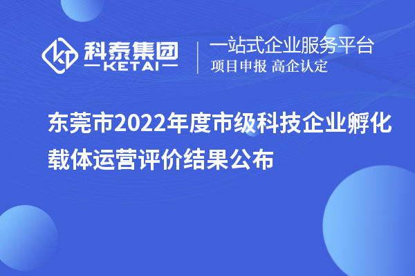 東莞市2022年度市級科技企業(yè)孵化載體運營評價結(jié)果公布