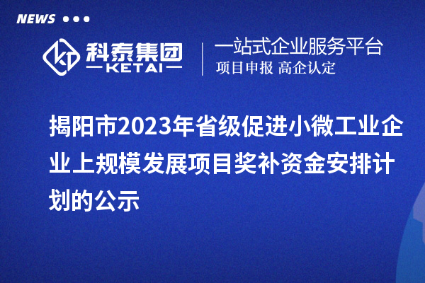 揭陽市2023年省級促進(jìn)小微工業(yè)企業(yè)上規(guī)模發(fā)展項目獎補資金安排計劃的公示