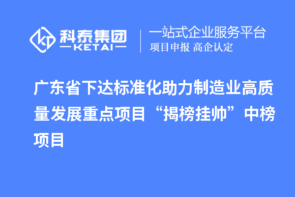 廣東省下達標準化助力制造業(yè)高質(zhì)量發(fā)展重點(diǎn)項目“揭榜掛帥”中榜項目