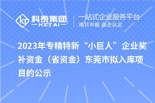 2023年專(zhuān)精特新“小巨人”企業(yè)獎(jiǎng)補(bǔ)資金（省資金）東莞市擬入庫(kù)項(xiàng)目的公示