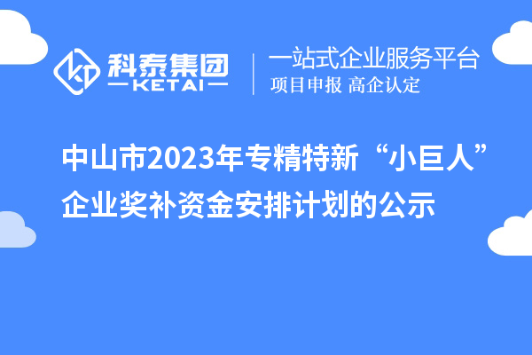 中山市2023年專精特新“小巨人”企業(yè)獎補資金安排計劃的公示