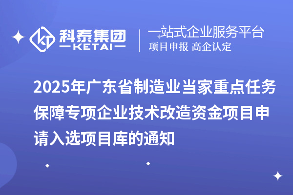 2025年廣東省制造業(yè)當家重點(diǎn)任務(wù)保障專(zhuān)項企業(yè)技術(shù)改造資金項目申請入選項目庫的通知