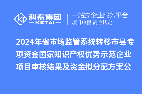 2024年省市場(chǎng)監管系統轉移市縣專(zhuān)項資金國家知識產(chǎn)權優(yōu)勢示范企業(yè)項目審核結果及資金擬分配方案公示