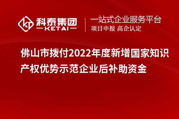 佛山市撥付2022年度新增國家知識產(chǎn)權(quán)優(yōu)勢示范企業(yè)后補(bǔ)助資金