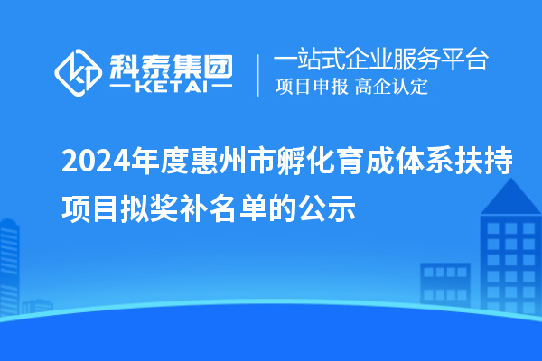 2024年度惠州市孵化育成體系扶持項目擬獎補名單的公示