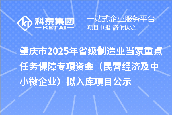 肇慶市2025年省級制造業(yè)當家重點(diǎn)任務(wù)保障專(zhuān)項資金（民營(yíng)經(jīng)濟及中小微企業(yè)）擬入庫項目公示