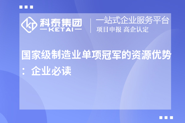 國家級制造業(yè)單項(xiàng)冠軍的資源優(yōu)勢：企業(yè)必讀