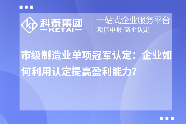 市級制造業(yè)單項(xiàng)冠軍認(rèn)定：企業(yè)如何利用認(rèn)定提高盈利能力？