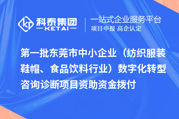 第一批東莞市中小企業(yè)（紡織服裝鞋帽、食品飲料行業(yè)）數(shù)字化轉(zhuǎn)型咨詢?cè)\斷項(xiàng)目資助資金撥付