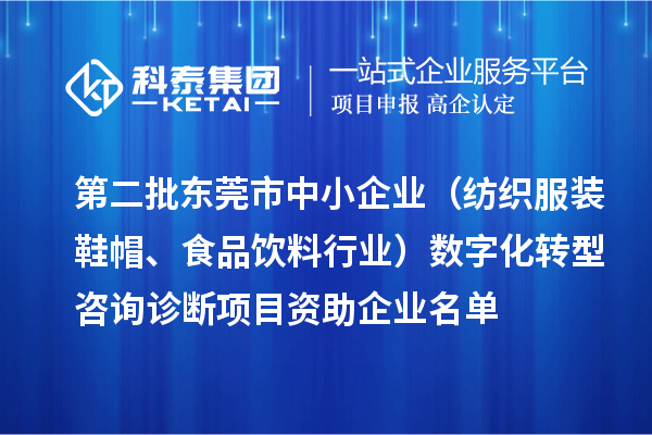 第二批東莞市中小企業(yè)（紡織服裝鞋帽、食品飲料行業(yè)）數(shù)字化轉(zhuǎn)型咨詢?cè)\斷項(xiàng)目資助企業(yè)名單