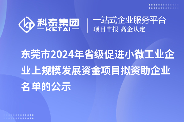 東莞市2024年省級(jí)促進(jìn)小微工業(yè)企業(yè)上規(guī)模發(fā)展資金項(xiàng)目擬資助企業(yè)名單的公示