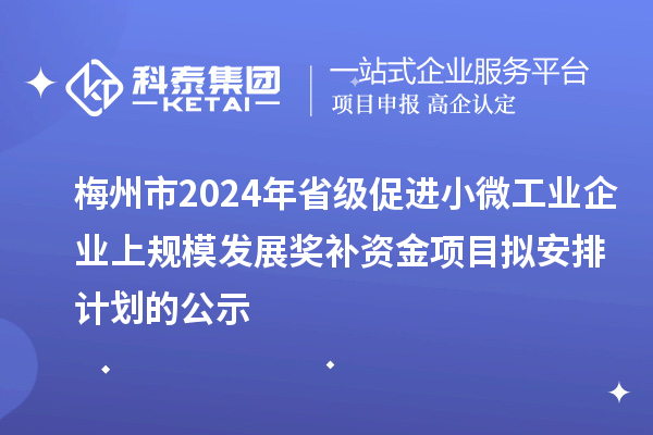 梅州市2024年省級促進小微工業(yè)企業(yè)上規(guī)模發(fā)展獎補資金項目擬安排計劃的公示