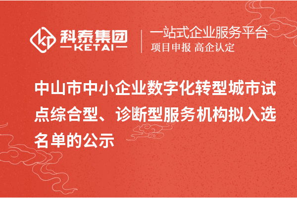 中山市中小企業(yè)數(shù)字化轉(zhuǎn)型城市試點(diǎn)綜合型、診斷型服務(wù)機(jī)構(gòu)擬入選名單的公示