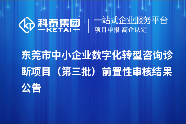 東莞市中小企業(yè)數(shù)字化轉(zhuǎn)型咨詢診斷項目（第三批）前置性審核結(jié)果公告