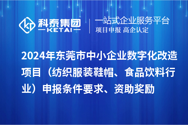 2024年東莞市中小企業(yè)數(shù)字化轉型城市試點專項資金數(shù)字化改造項目（紡織服裝鞋帽、食品飲料行業(yè)）申報條件要求、資助獎勵