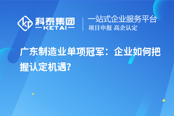 廣東制造業(yè)單項冠軍：企業(yè)如何把握認(rèn)定機遇？