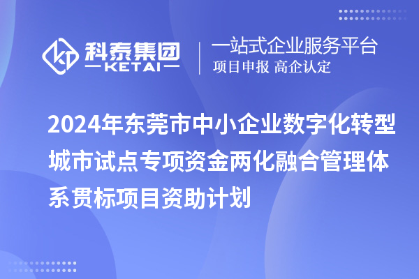 2024年東莞市中小企業(yè)數(shù)字化轉(zhuǎn)型城市試點專項資金兩化融合管理體系貫標(biāo)項目資助計劃