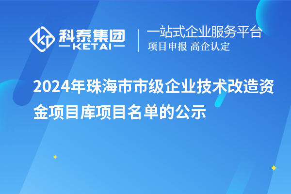 2024年珠海市市級(jí)企業(yè)技術(shù)改造資金項(xiàng)目庫項(xiàng)目名單的公示