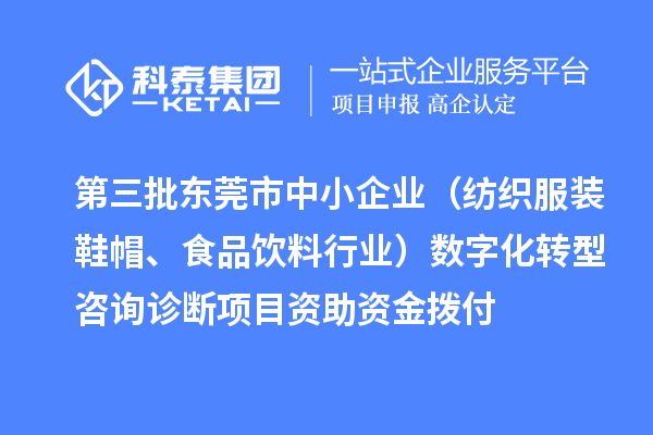 第三批東莞市中小企業(yè)（紡織服裝鞋帽、食品飲料行業(yè)）數(shù)字化轉(zhuǎn)型咨詢診斷項目資助資金撥付