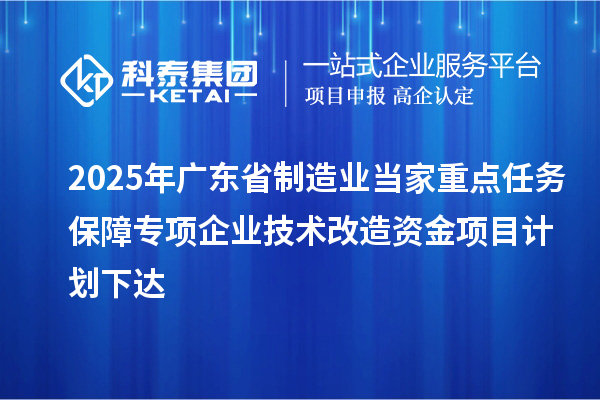 2025年廣東省制造業(yè)當(dāng)家重點(diǎn)任務(wù)保障專(zhuān)項(xiàng)企業(yè)技術(shù)改造資金項(xiàng)目計(jì)劃下達(dá)