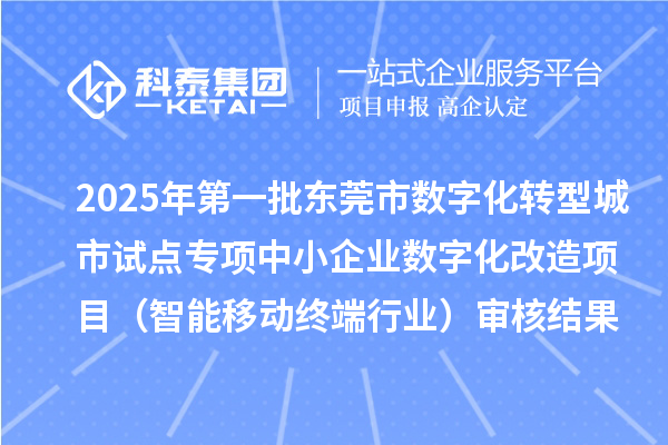 2025年第一批東莞市數字化轉型城市試點專項中小企業(yè)數字化改造項目（智能移動終端行業(yè)）審核結果